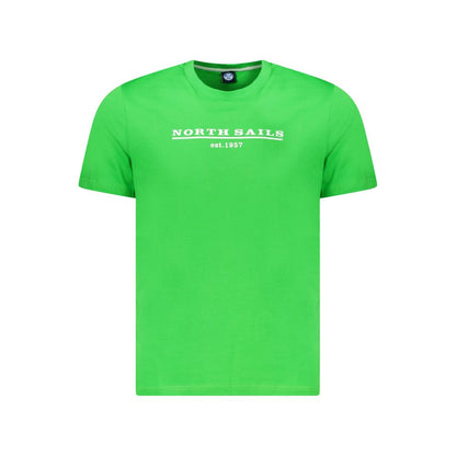 North Sails Green Cotton Men T-Shirt with logo print, crew neck, 100% cotton, vibrant green color, perfect for modern trendsetter.