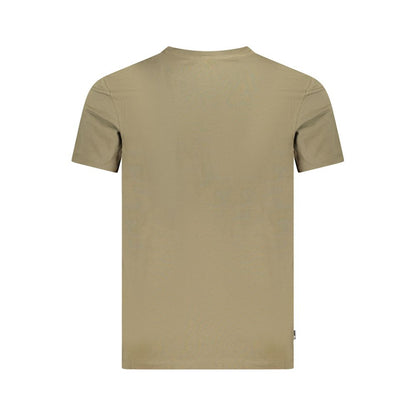 Back view of Timberland Green Cotton T-Shirt, regular fit, short sleeve, crew neck, featuring a printed logo.