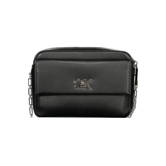Calvin Klein Black Polyester Women Handbag with logo, featuring eco-friendly design and functional pockets for sophisticated style.