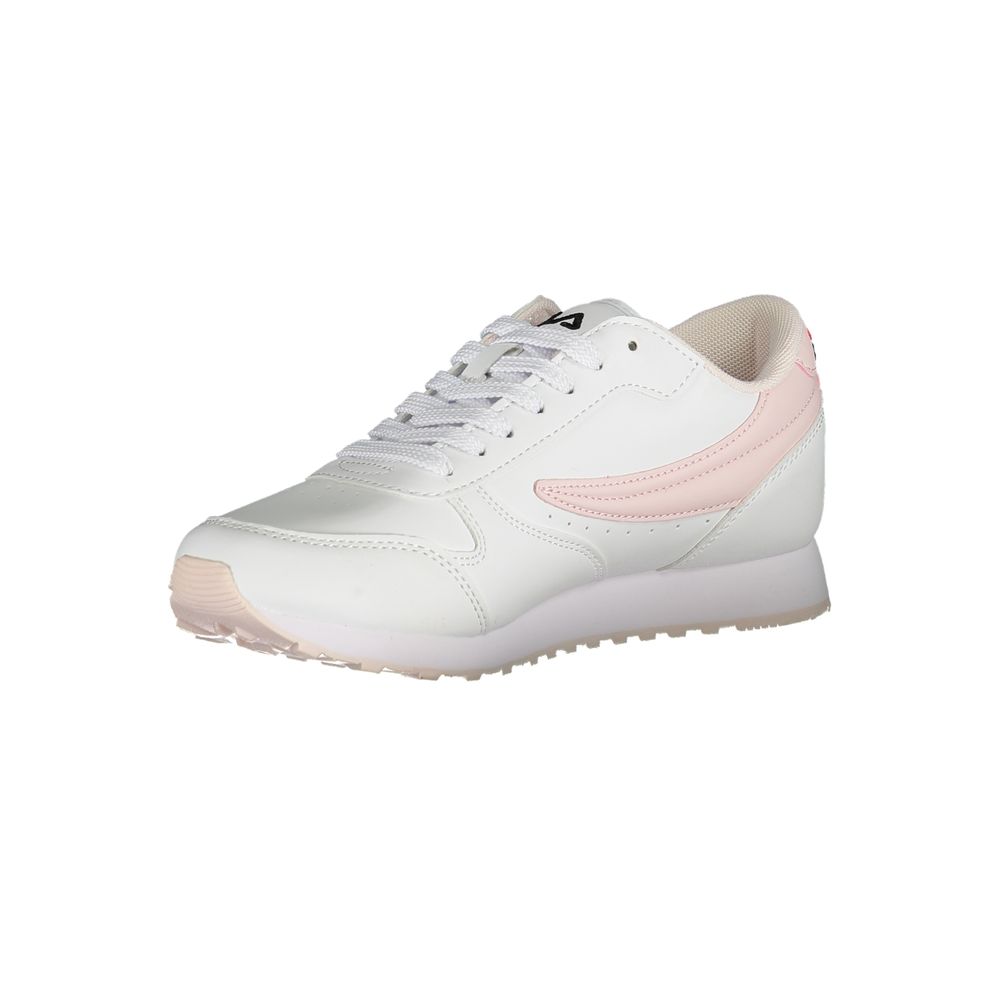 Fila White Synthetic Women Sneaker with pink accents, combining style and performance for a bold, fashion-forward look.
