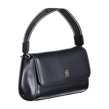 Tommy Hilfiger Blue Polyethylene Handbag with shoulder handle, internal pocket, snap closure, and logo.