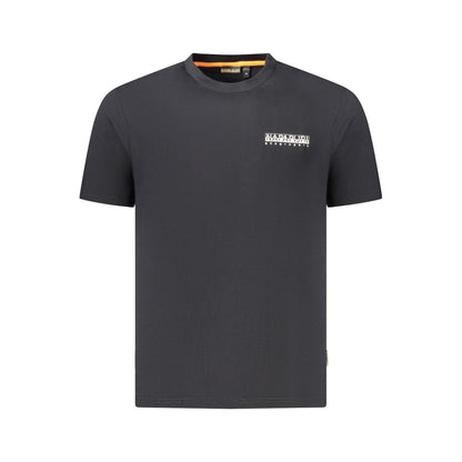 Napapijri Black Cotton Men T-Shirt with bold print and iconic logo, crafted from organic cotton for style and comfort.