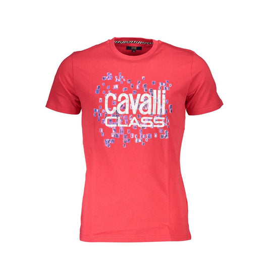 Cavalli Class Red Cotton Men T-Shirt with logo, short sleeves, crew neck, vibrant red color, comfortable cotton fabric, stylish design