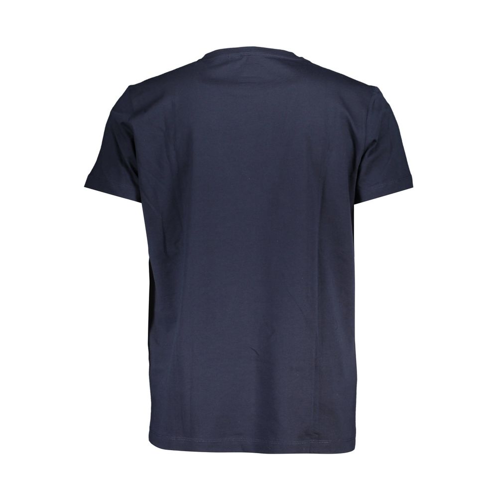 Back view of K-WAY Blue Cotton T-Shirt, short sleeve with crew neck and logo print.