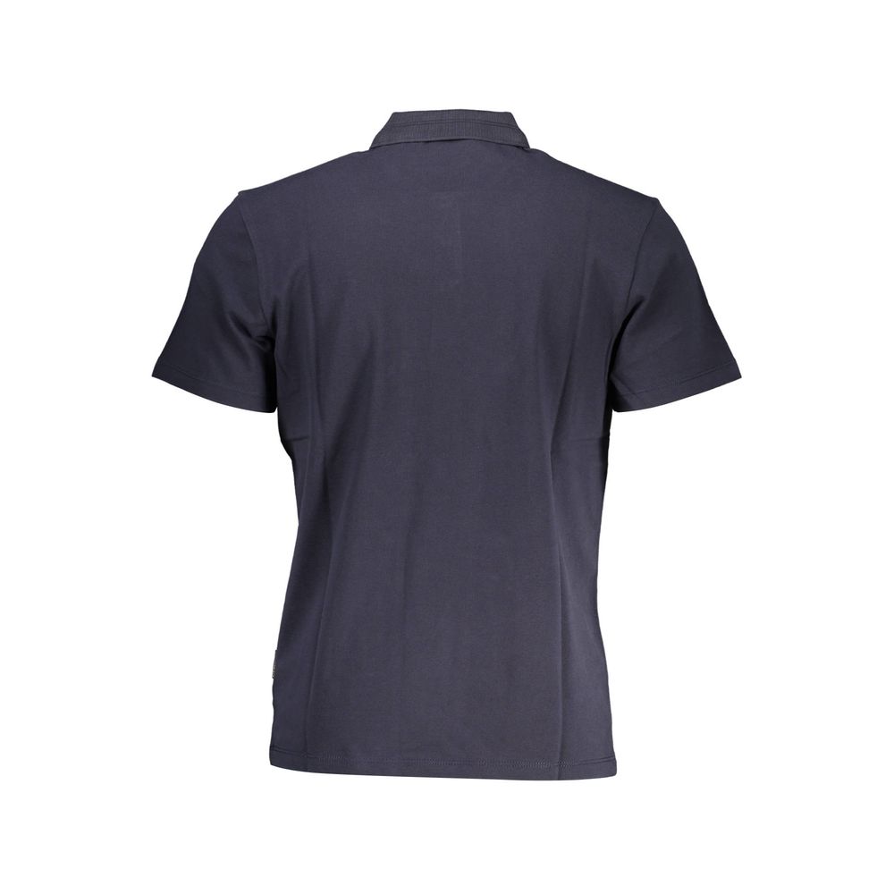 Back view of Napapijri Blue Cotton Men Polo Shirt with short sleeves and classic collar, showcasing premium cotton material and tailored fit.