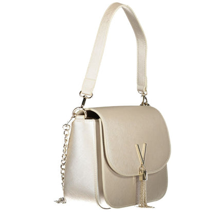 Alt Tag: Mario Valentino Gray Polyethylene Handbag with removable handles, contrasting details, and logo, featuring multiple pockets and closures.