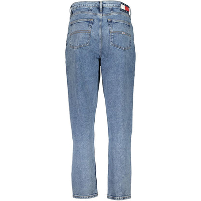 Tommy Hilfiger Blue Cotton Women Jeans featuring ultra high-waist and tapered legs with classic embroidery.