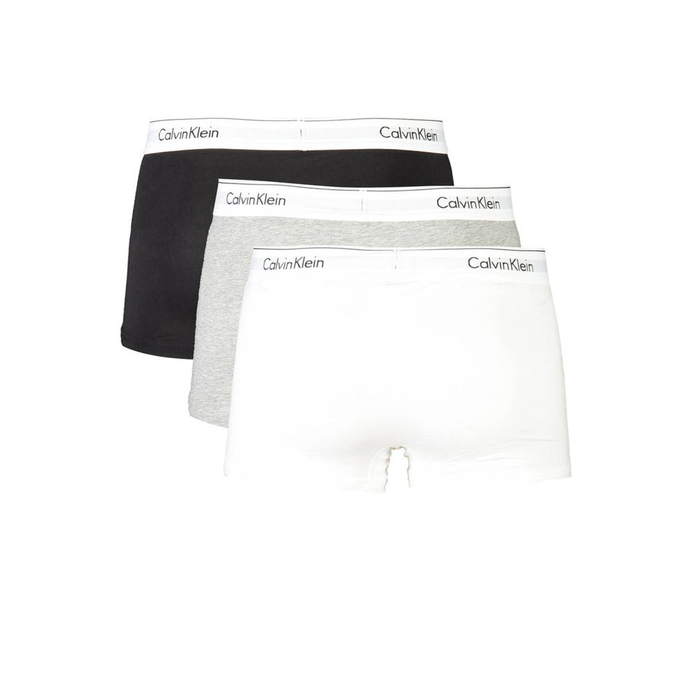 Calvin Klein Brown Cotton Men Boxer tri-pack low-waisted underwear with logo waistband, featuring black, grey, and white colors.