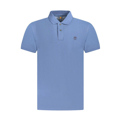 Timberland Blue Cotton Men Polo Shirt with short sleeves, featuring a two-button placket and embroidered Timberland logo.