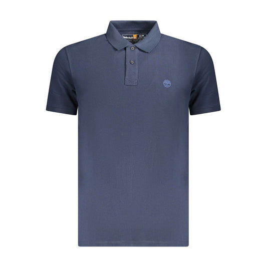 Timberland Blue Cotton Men Polo Shirt - short sleeve, organic cotton, signature embroidery logo, perfect for casual outings.