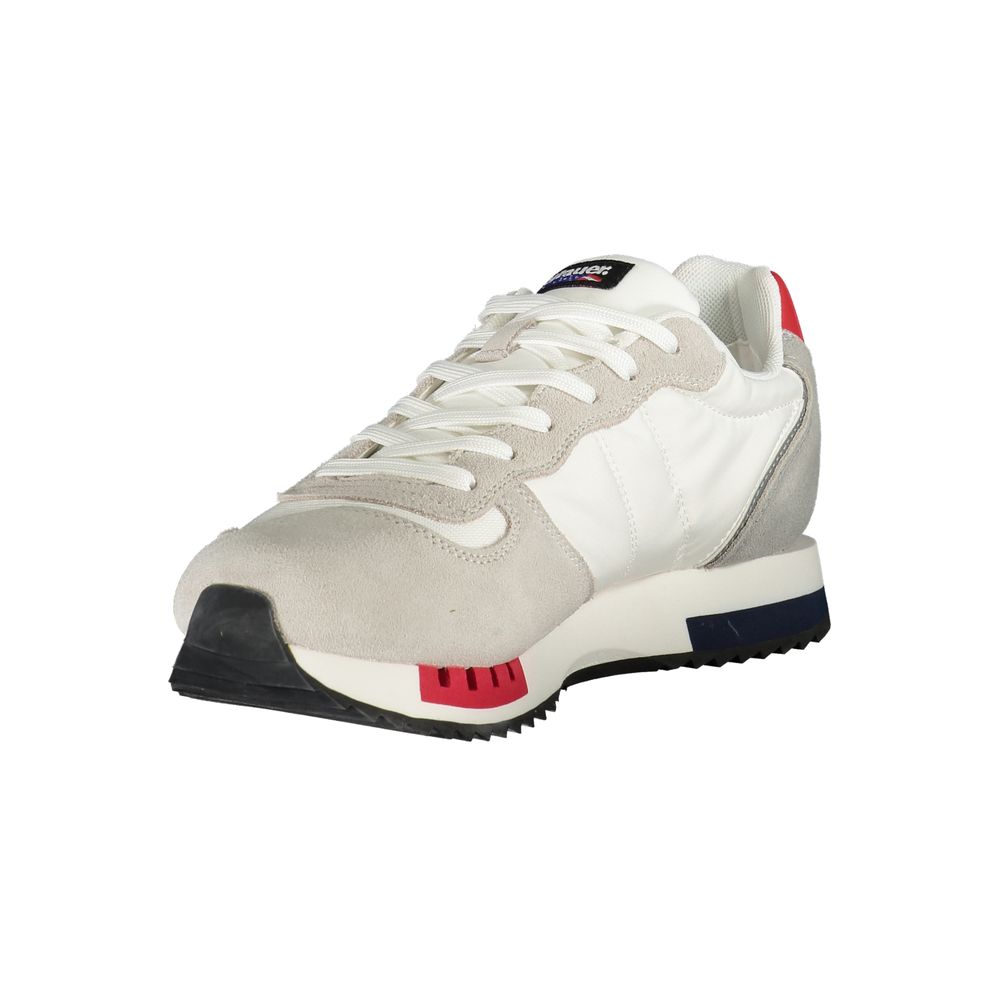 Blauer White Polyethylene Men Sneaker with bold contrasting details and second set of laces, featuring the iconic Blauer logo.
