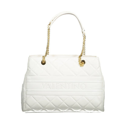 Mario Valentino White Polyethylene Women Handbag with elegant chain design, featuring two handles and stylish quilting.