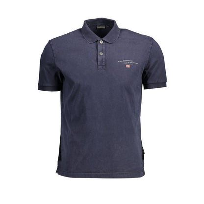 Napapijri Blue Cotton Men Polo Shirt with embroidery and logo on front, short-sleeved, blending comfort and style for modern men.