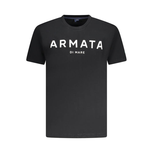 Alt Tag: Armata Di Mare Black Cotton Men T-Shirt with logo and print, featuring a classic crew neck and short sleeves, crafted for style and comfort.