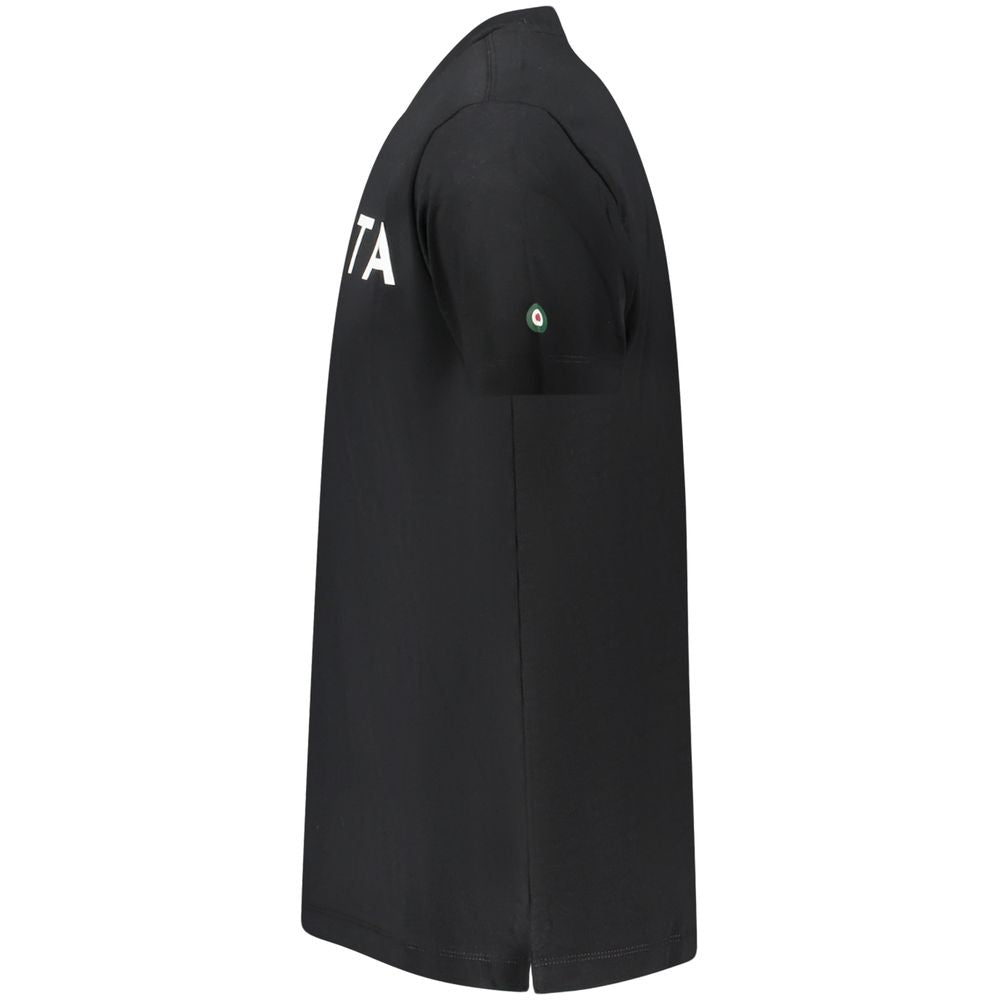 Side view of Armata Di Mare Black Cotton Men T-Shirt featuring logo design on black cotton with short sleeves and crew neck.