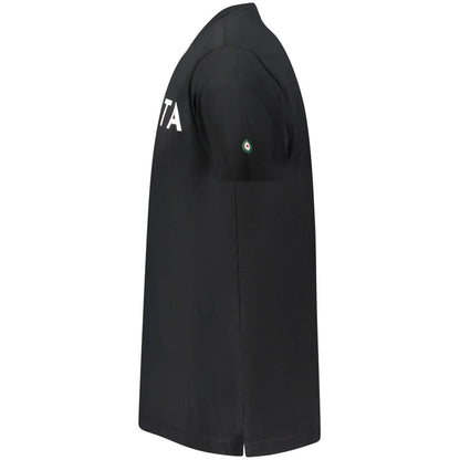 Side view of Armata Di Mare Black Cotton Men T-Shirt featuring logo design on black cotton with short sleeves and crew neck.