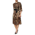 Dolce & Gabbana Brown Leopard Print Belted A-line Midi Dress DR81726-36