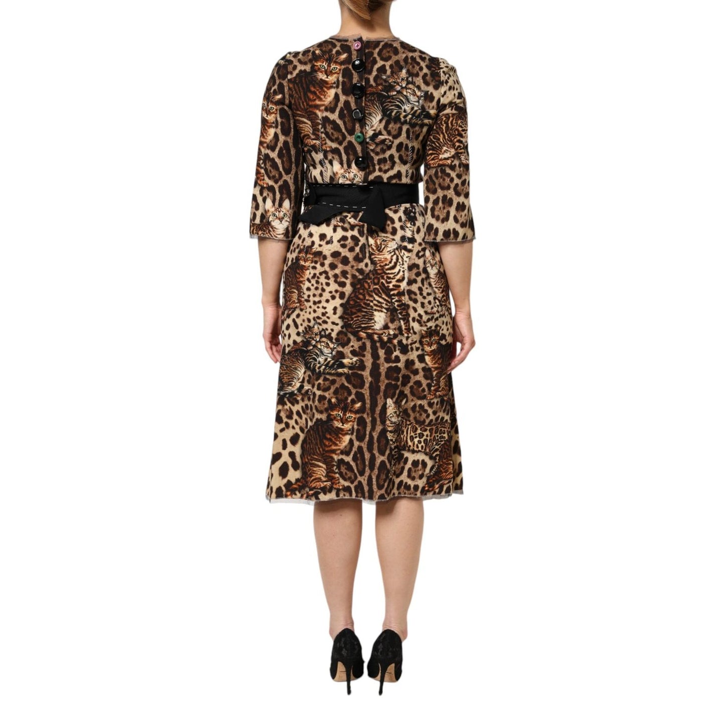 Dolce & Gabbana Brown Leopard Print Belted A-line Midi Dress DR81726-36
