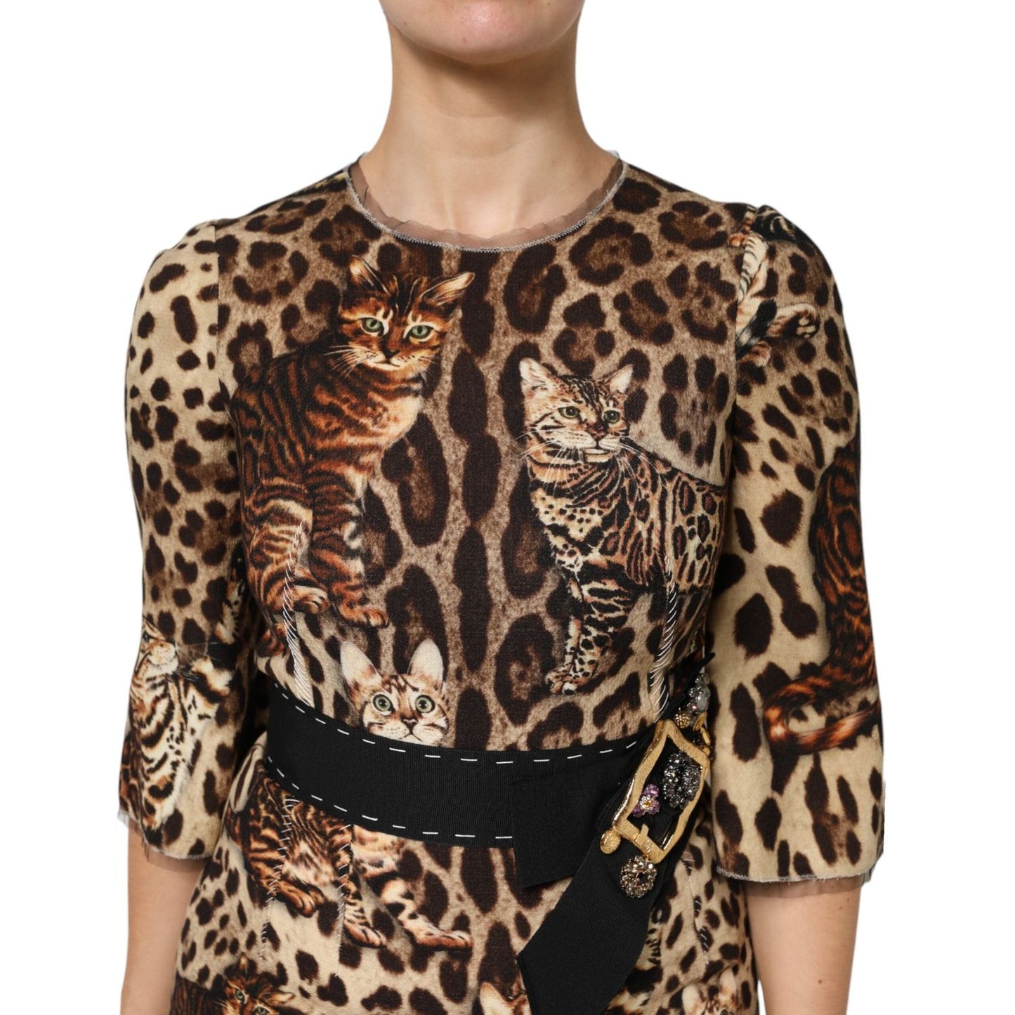 Dolce & Gabbana Brown Leopard Print Belted A-line Midi Dress DR81726-36