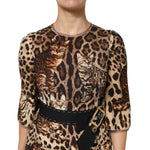 Dolce & Gabbana Brown Leopard Print Belted A-line Midi Dress DR81726-36