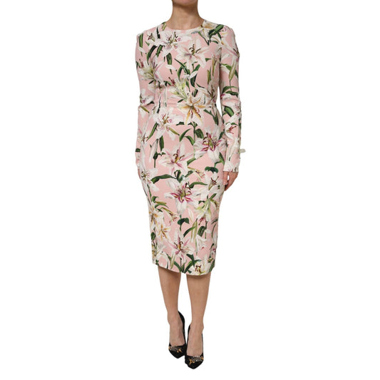 Dolce & Gabbana Pink Lily Viscose Sheath Stretch Midi Dress DR81731-40