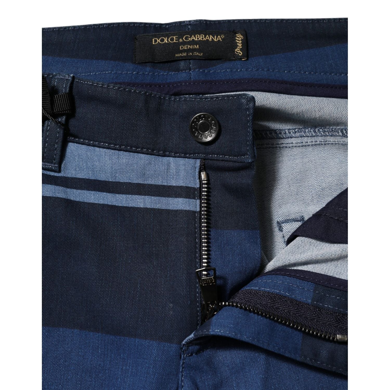 Dolce & Gabbana Blue Striped Cotton Stretch Denim Jeans
