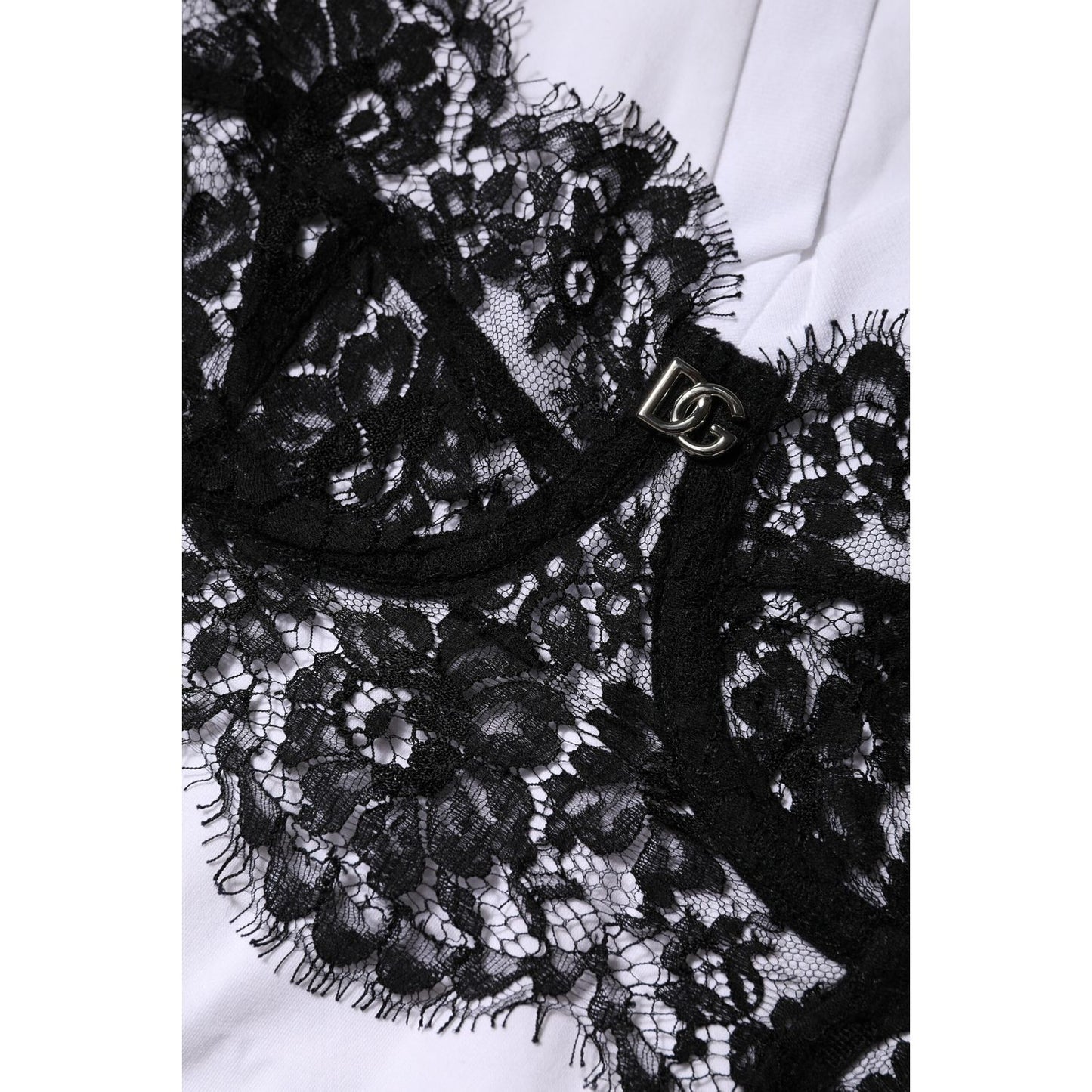 Dolce & Gabbana White Lace Cotton V-Neck Short Sleeves Top