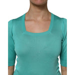 Dolce & Gabbana Aqua Blue Silk Short Sleeves Square Neck Top TSH87147-40