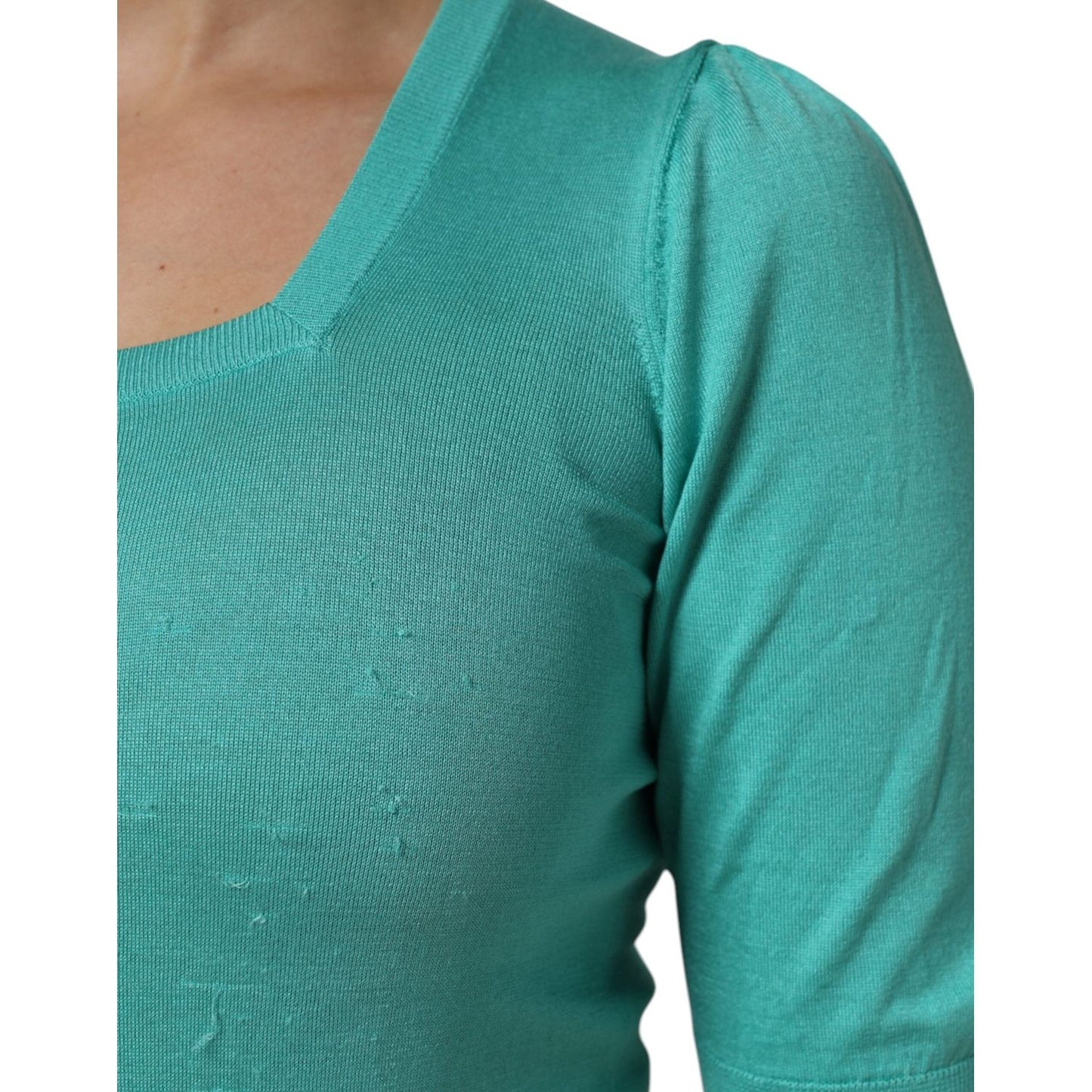 Dolce & Gabbana Aqua Blue Silk Short Sleeves Square Neck Top TSH87147-40
