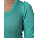 Dolce & Gabbana Aqua Blue Silk Short Sleeves Square Neck Top TSH87147-40