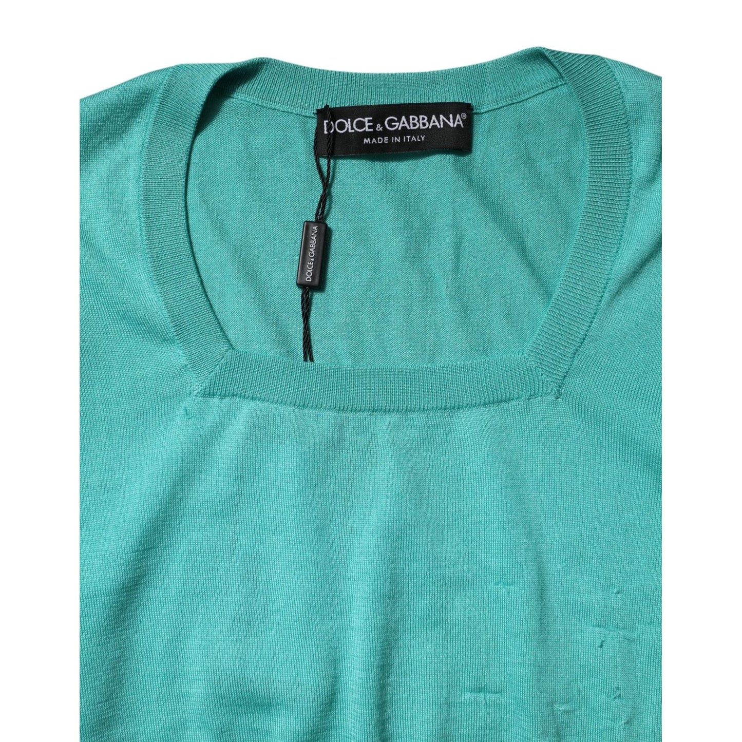 Dolce & Gabbana Aqua Blue Silk Short Sleeves Square Neck Top TSH87147-40