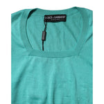 Dolce & Gabbana Aqua Blue Silk Short Sleeves Square Neck Top TSH87147-40