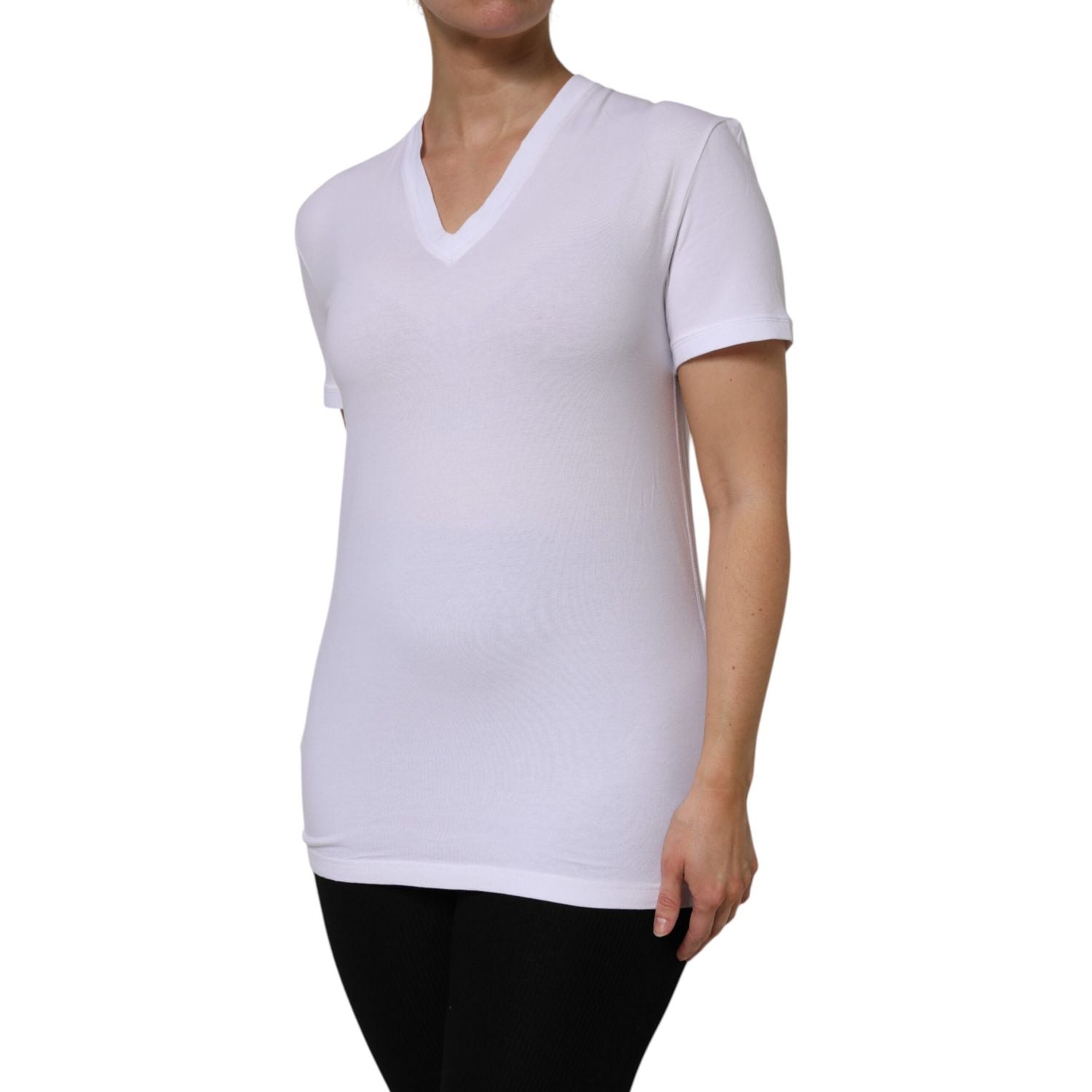 Dolce & Gabbana White Cotton Short Sleeves V-Neck Top T-shirt