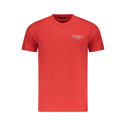 Cavalli Class Red Cotton Men T-Shirt with logo, crew neck, short sleeves, made of premium cotton for style and comfort.