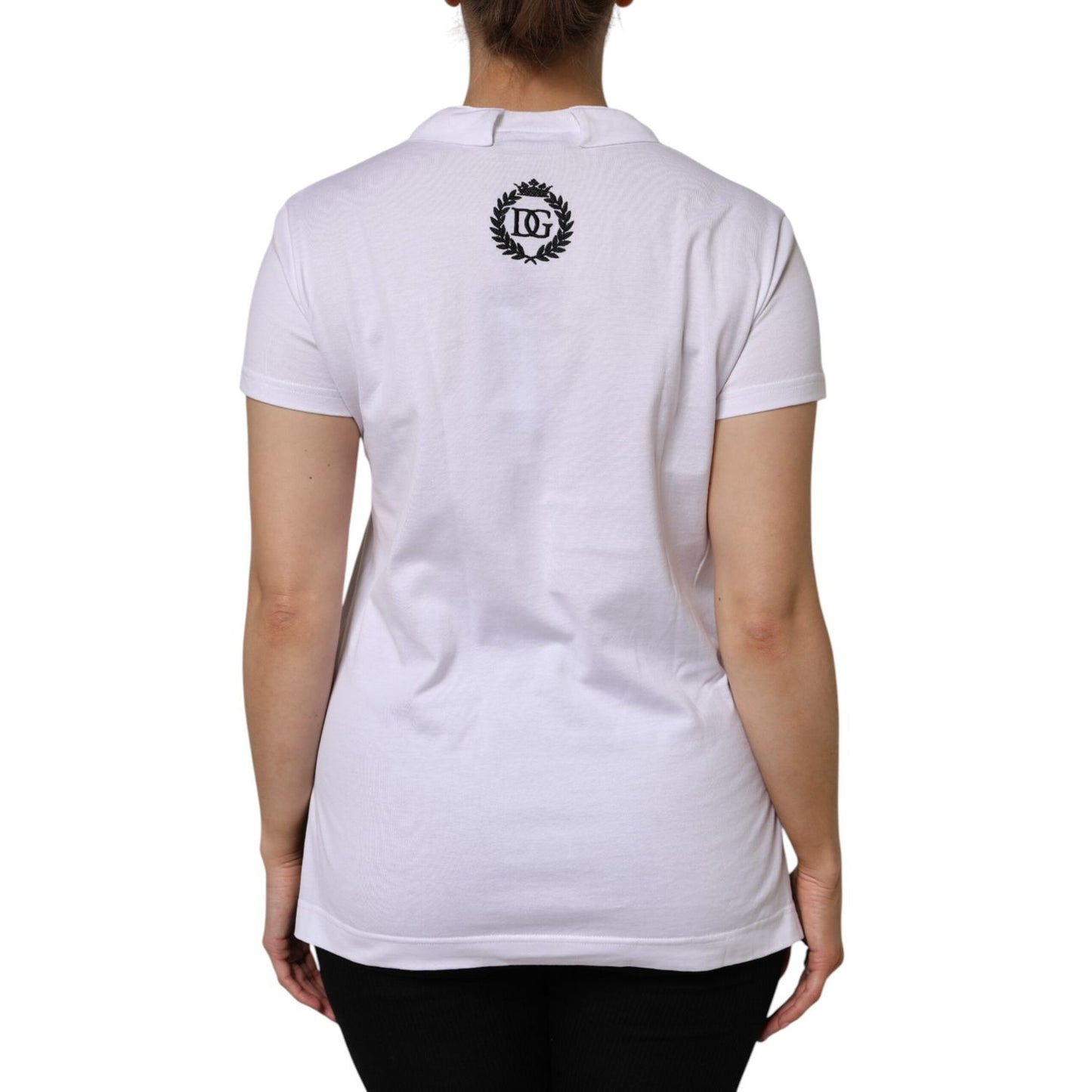 Dolce & Gabbana White Cotton Short Sleeve V-Neck Top T-shirt