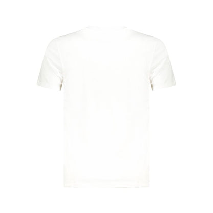 Back view of Cavalli Class White Cotton Men T-Shirt featuring short sleeves and premium cotton fabric, showcasing refined casual chic.