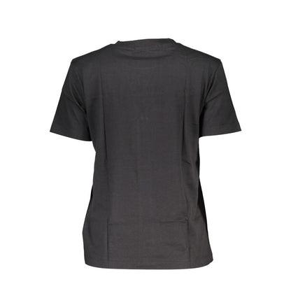 Back view of Calvin Klein Black Cotton Women T-Shirt with short sleeves and crew neck.