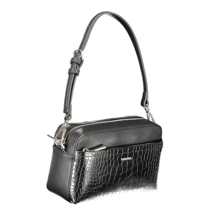 Calvin Klein Black Polyester Handbag with adjustable shoulder strap, external pocket, and zip closure.