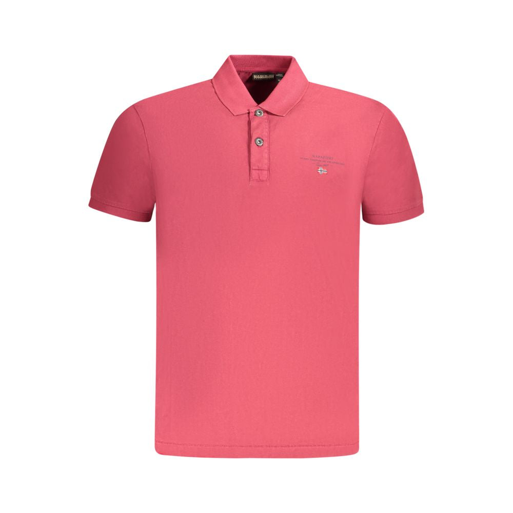 Napapijri Red Cotton Men Polo Shirt, elegant short sleeve with subtle print, crafted from finest cotton for comfort and style.