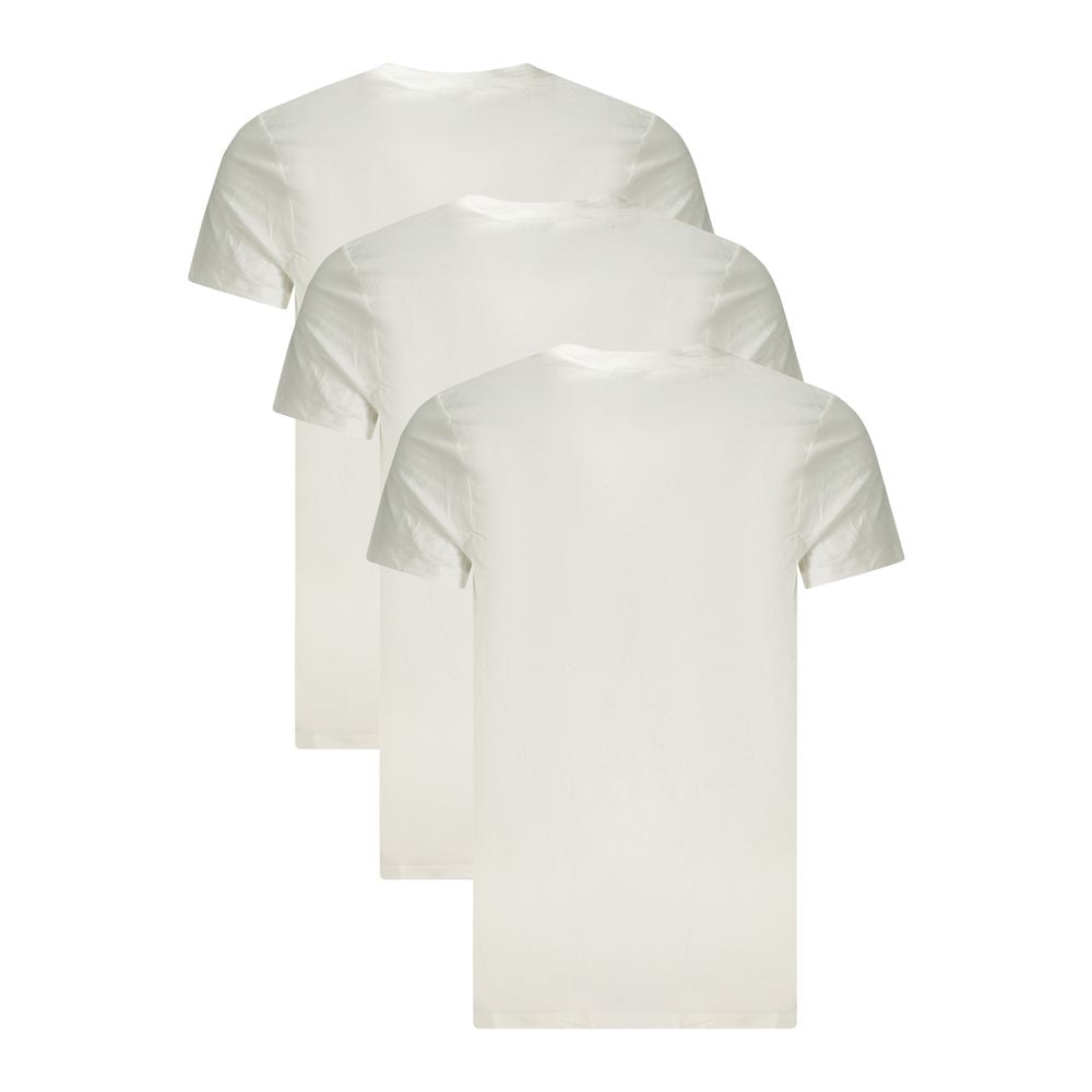 Calvin Klein White Cotton Men T-Shirt tri-pack, featuring short sleeves and crew neck design, perfect for casual wear or layering options.