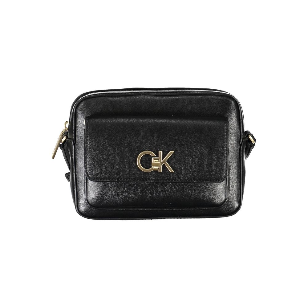 Calvin Klein Black Recycled Polyester Women Handbag with logo and sleek design, eco-friendly fashion accessory with external pocket