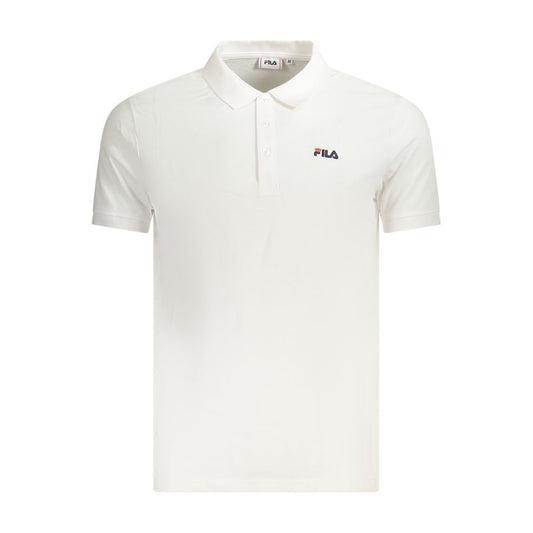Fila White Cotton Men Polo Shirt with iconic embroidery and 3-button placket for casual elegance.