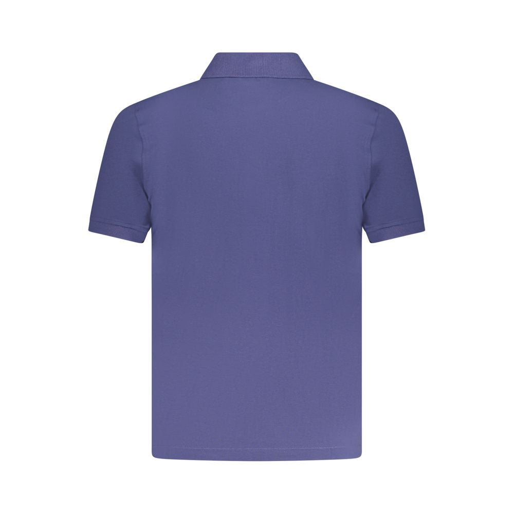 Back view of K-WAY Blue Cotton Polo Shirt with short sleeves and logo application, featuring two buttons.