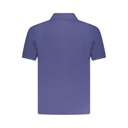 Back view of K-WAY Blue Cotton Polo Shirt with short sleeves and logo application, featuring two buttons.