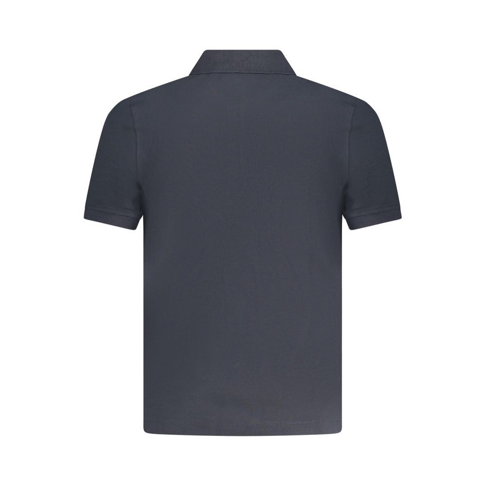 Back view of K-WAY Blue Cotton Polo Shirt with short sleeves, 2 buttons, and logo application.