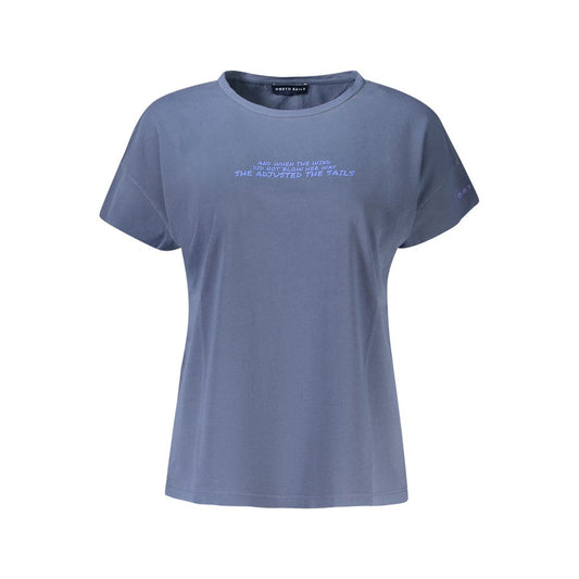 North Sails Blue Cotton Women T-Shirt with embossed print and wide neck design.