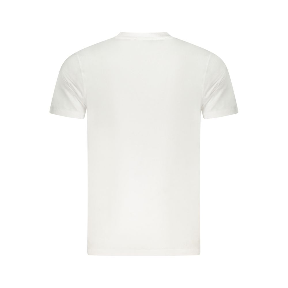 Back view of Cavalli Class White Cotton Men T-Shirt showcasing quality cotton material and sleek design.
