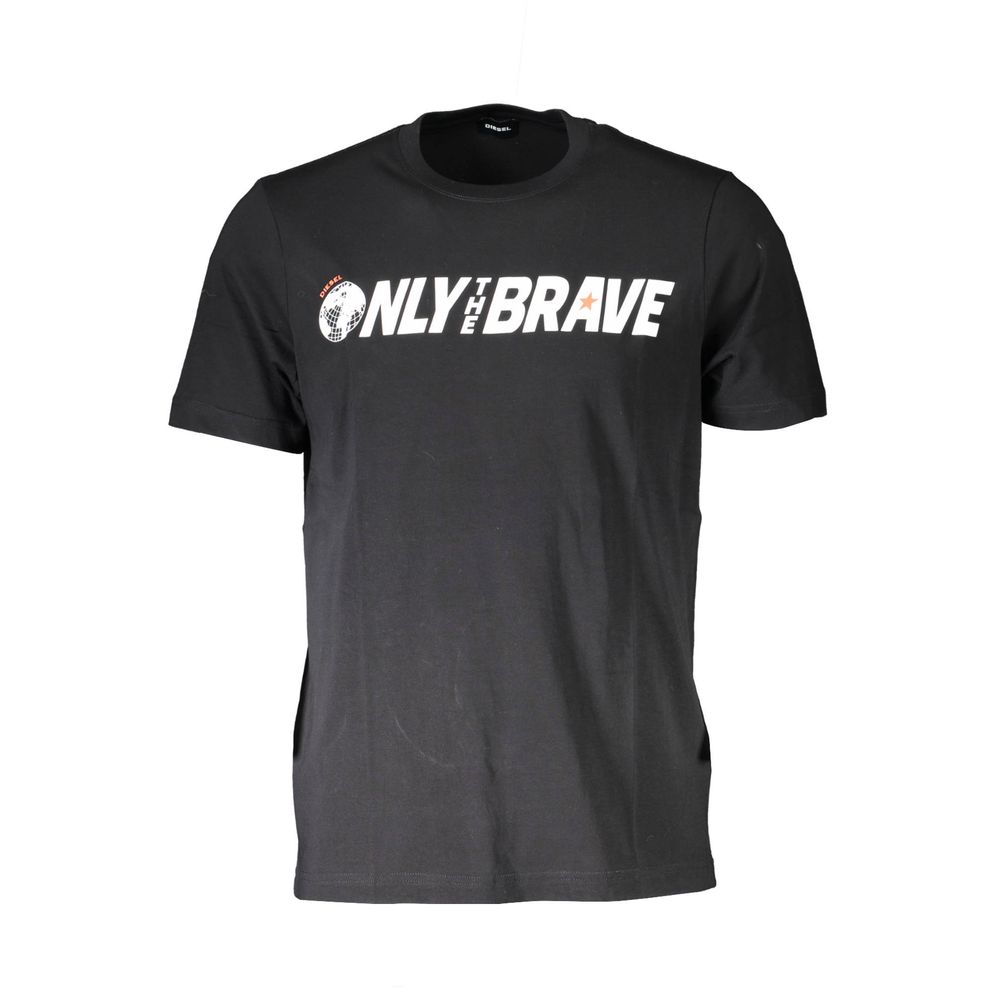 Diesel Black Cotton Men T-Shirt with bold logo and 'Only the Brave' text design