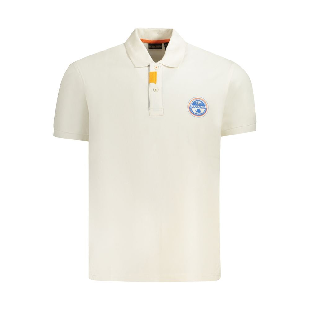 Napapijri White Cotton Men Polo Shirt with logo on the chest showcasing contemporary style and class.
