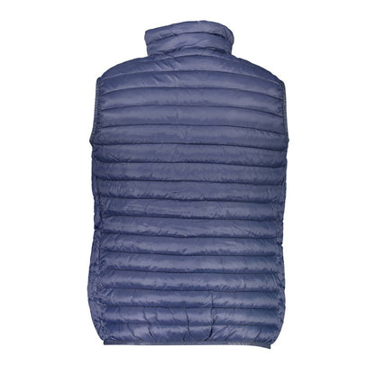 North Sails Blue Polyamide Men Jacket, sleeveless design, highlighting back view, perfect blend of style and functionality.